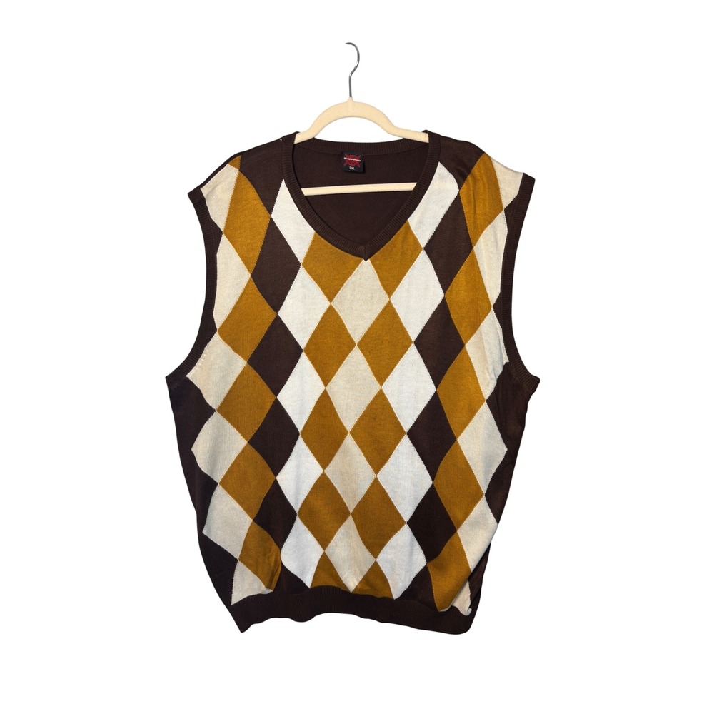 Regal Wear Mens Sweater Vest 3XL Brown Argyle V-Neck Acrylic Preppy Streetwear